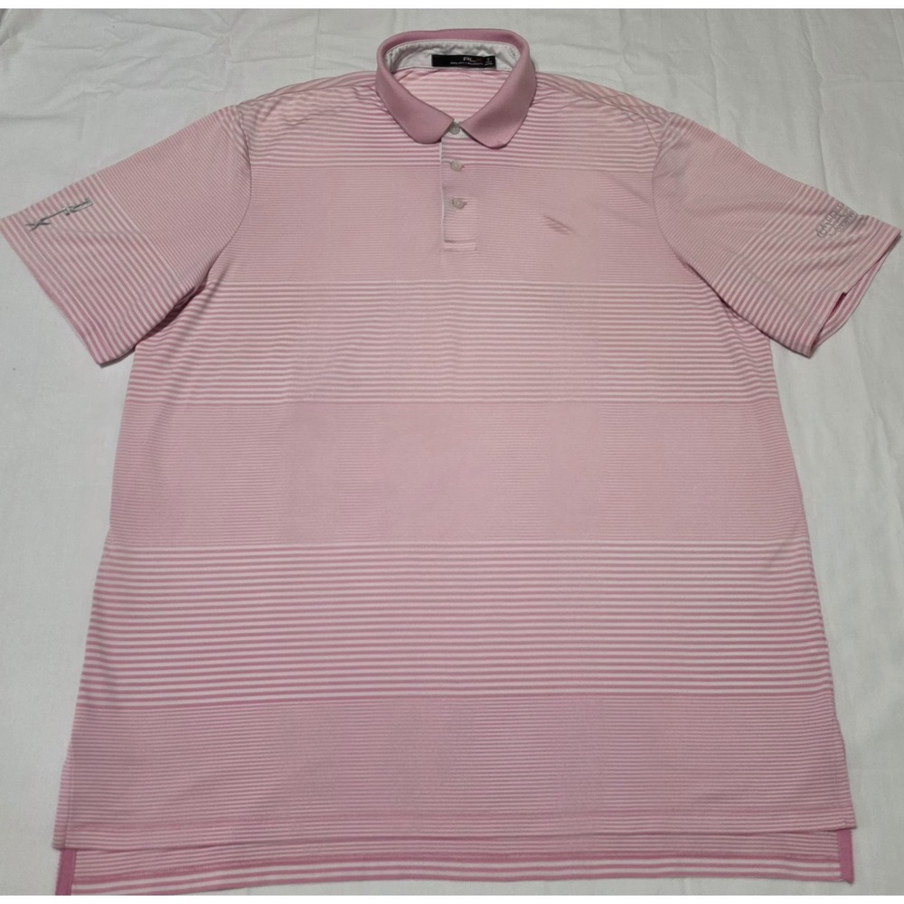 RLX Ralph Lauren Polo Shirt Mens XL Pink White Striped Golf